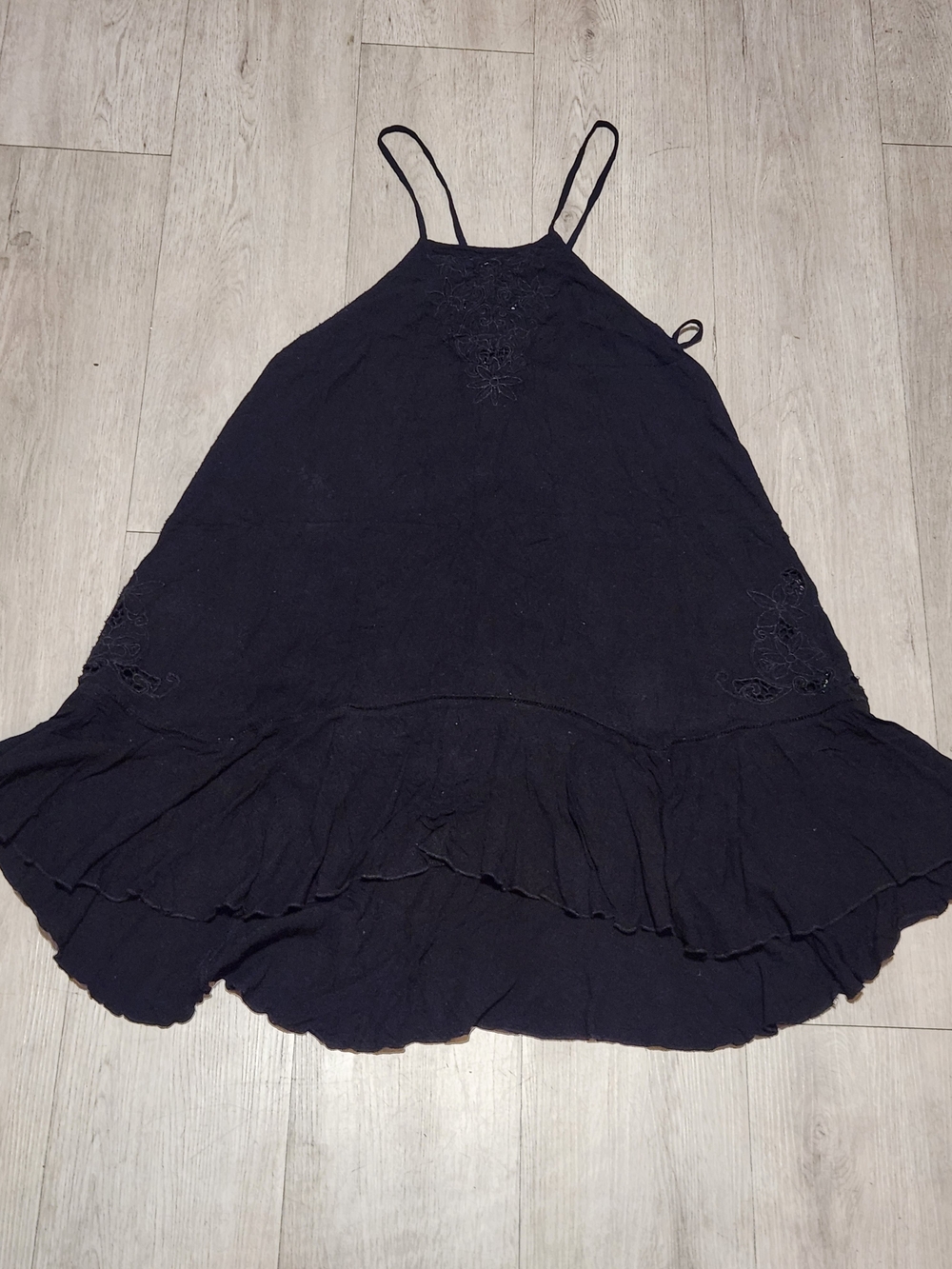 ✨ Intimately Free People Black Embroidered Halter Babydoll Mini Dress / Tunic ✨